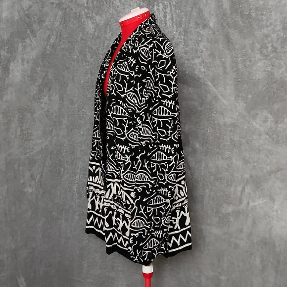 VINTAGE SamHilu black and white cotton fish tribe jacket size L - Picture 3 of 14